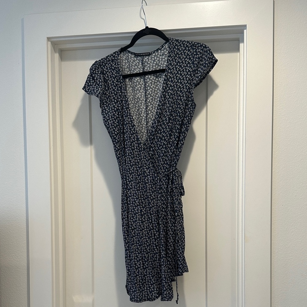 Brandy Melville Floral Wrap Dress - Navy Blue